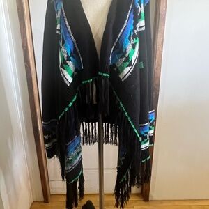 Stylish Black and Blue Women's Fringe Jacket